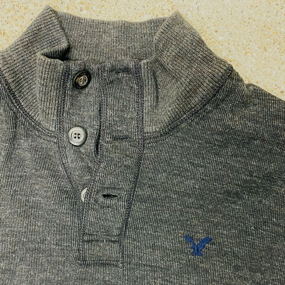 Gray American Eagle Henley Sweater